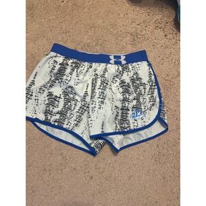 Under Armour Women's Athletic Shorts White Graphic Blue Trim‎ Small
